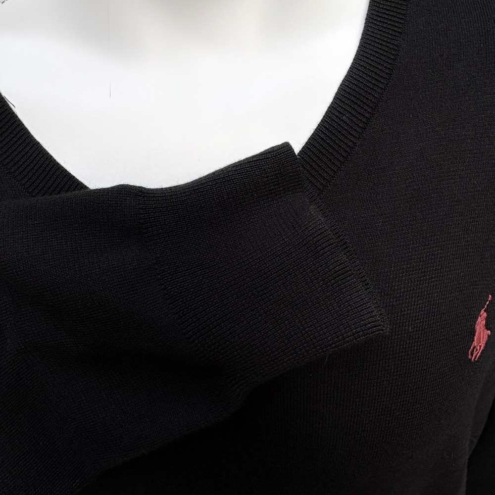 Polo Ralph Lauren Sweater XL Black Pima Cotton V-Neck Red Pony Pullover Preppy - Picture 6 of 10